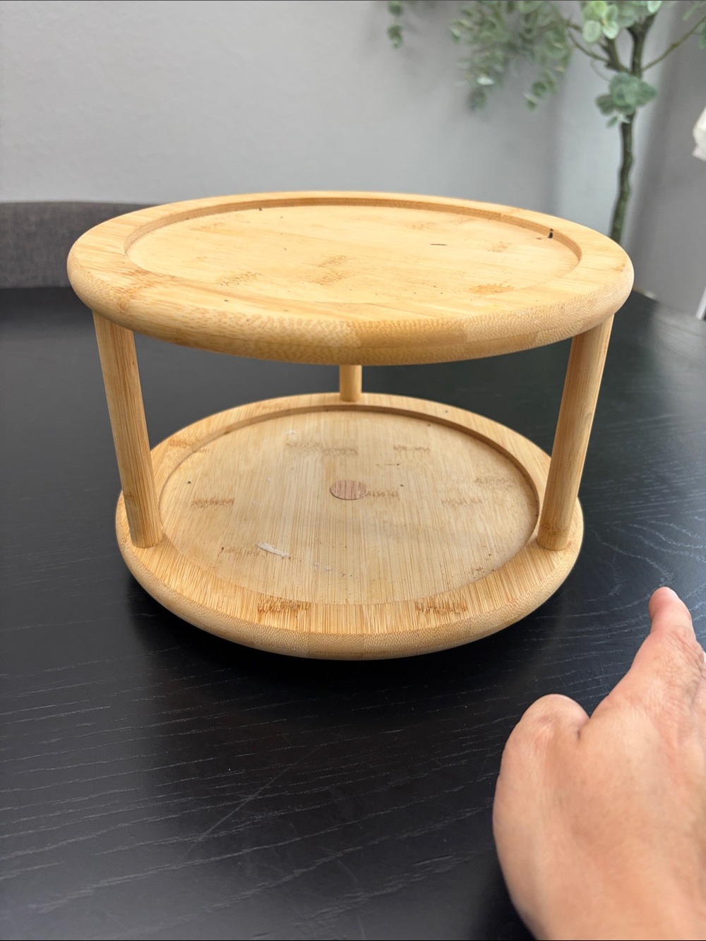 Two-Tier Bamboo Display Stand - Natural Wood